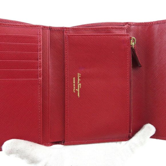Salvatore ferragamo Three folded wallet Vara Ribbon Leather Auth Used L3574 - Picture 5 of 8